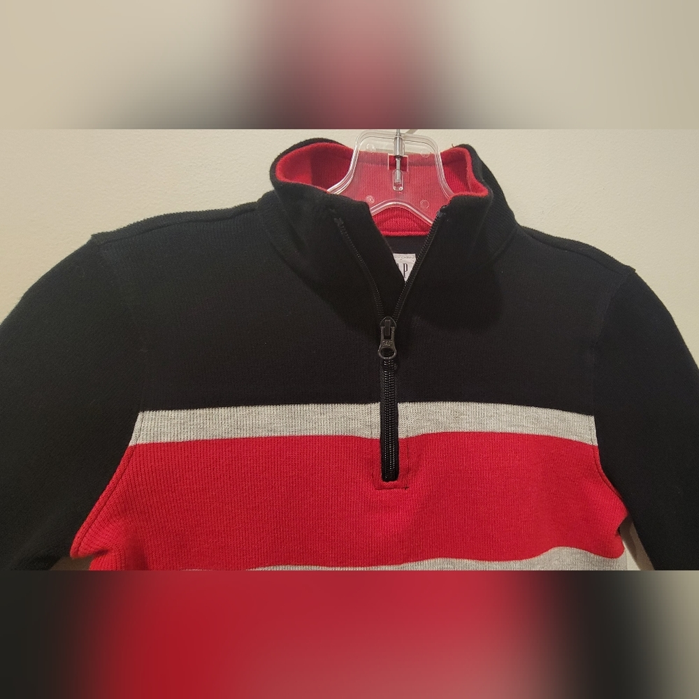 Gap Kids Quarter Zip Sweater Black Gray Red Boys M - Picture 4 of 4